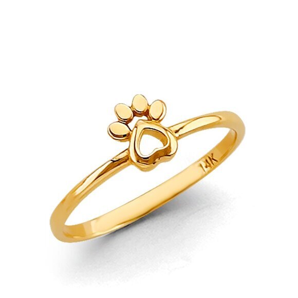 New dainty 14K Yellow Gold Dog Paw Print Ring
